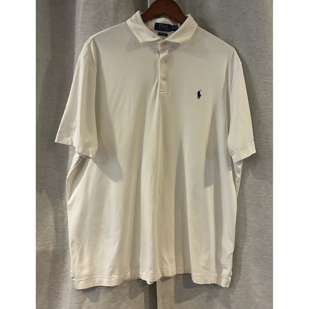 Polo Ralph Lauren Men's XL White Cotton Knit Polo Breathable Logo Golf